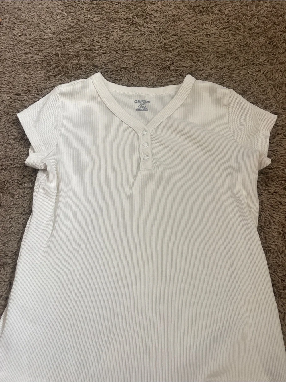 OshKosh B'gosh White Ribbed Short-Sleeve Henley Tee